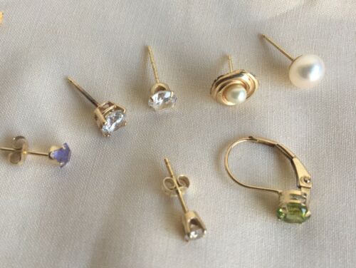 7 14k Single Post Earrings Diamond Gemstones Lot
