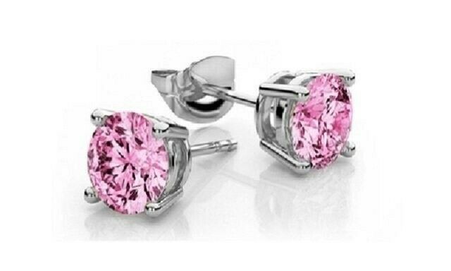 2 Carat Pink Round Basket Case Stud Earrings In 925 Sterling Silver