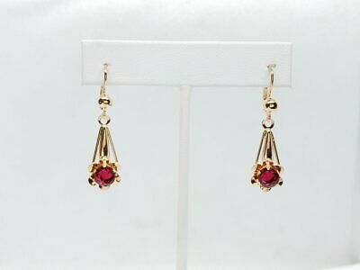 Estate 18k Yellow Gold Synthetic 2.5 CT Raspberry-red Round Tourmaline Dangle Dr