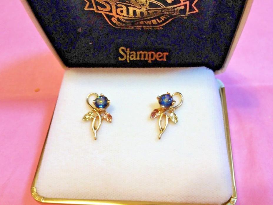 BLACK HILLS GOLD EARRINGS - BLUE STONE - ESTATE SALE - NEW IN BOX