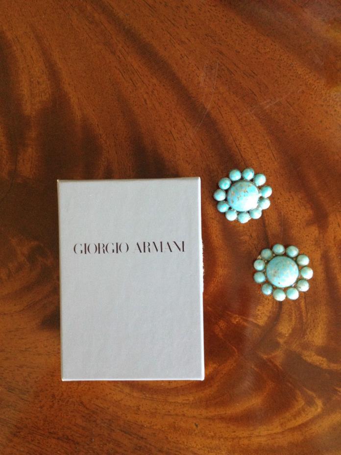 Authentic Giorgio Armani Turquoise Button Clip-On Earrings