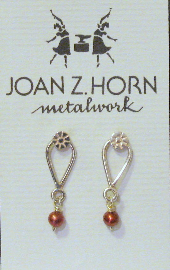 STERLING SILVER DROP EARRINGS WITH RED PEARLS IN CONTEMPORARY DESIGN