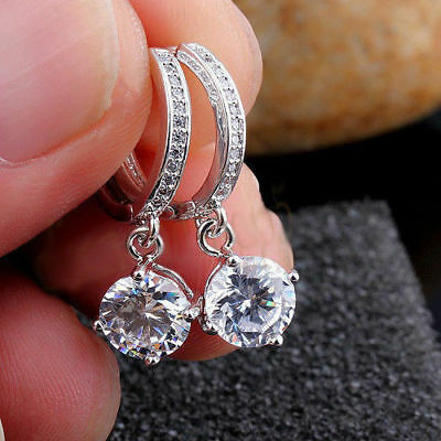 3.00Ct White Round Moissanite Drop Dangle Antique Earrings Solid 14k White Gold