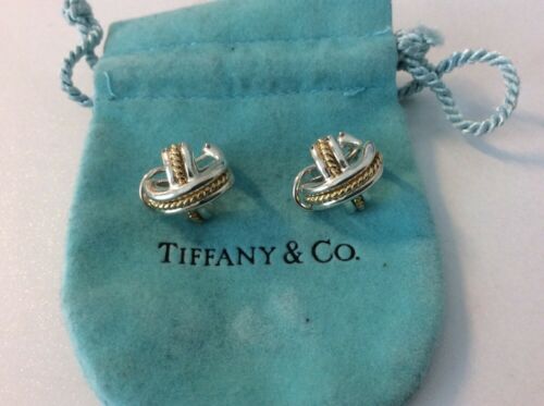 L@@K Tiffany 18K Gold & Silver Large Huge X Signature Earrings. Clip On Omega