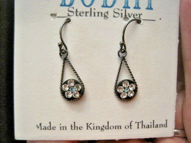 925 Sterling Silver Crystal Flower Dangle Earrings ~ New by Bodhi
