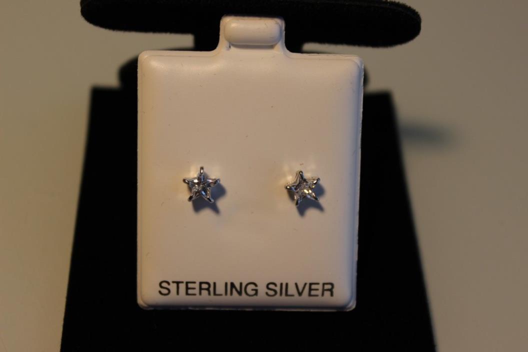 Sterling Silver Stud Earrings stare Shape 2 karat Cubic Zirconia CZ 925