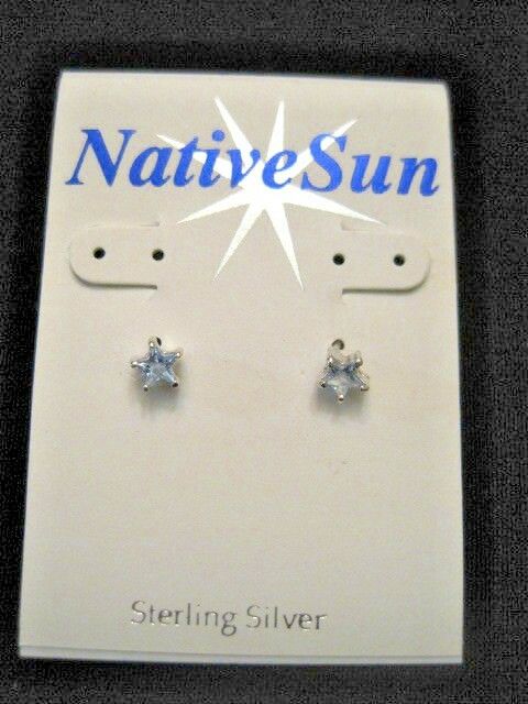 925 Sterling Silver Light Blue CZ Star Stud Earrings ~ New by Native Sun