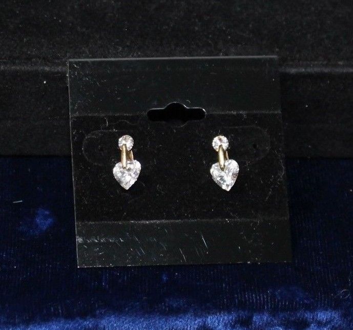 14K Yellow Gold 7mm Heart with 4mm Round Diamonique CZ Earrings O121