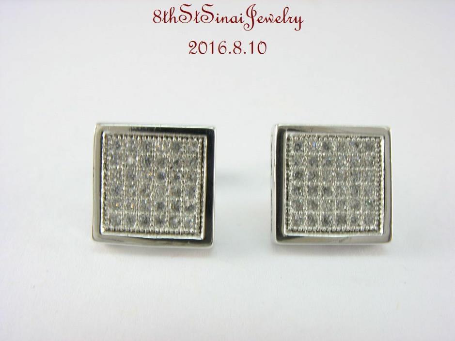 New, No Tags Sterling Silver 925 Square Pave CZ Stud Earrings 3/8