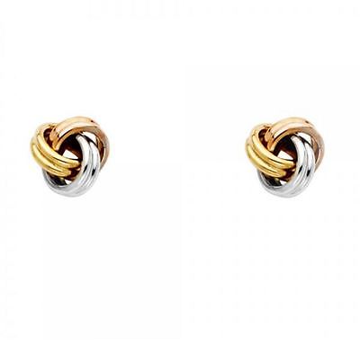 Love Knot Stud Earrings 14kt 3Tone Genuine Gold