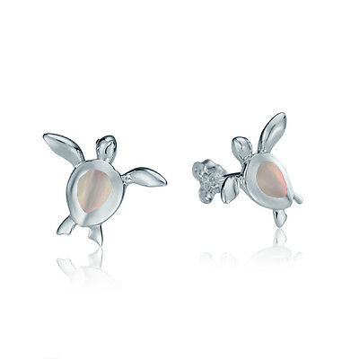 Sterling Silver Honu Turtle Earrings with Mother of Pearl Inlaid Stud Earrings