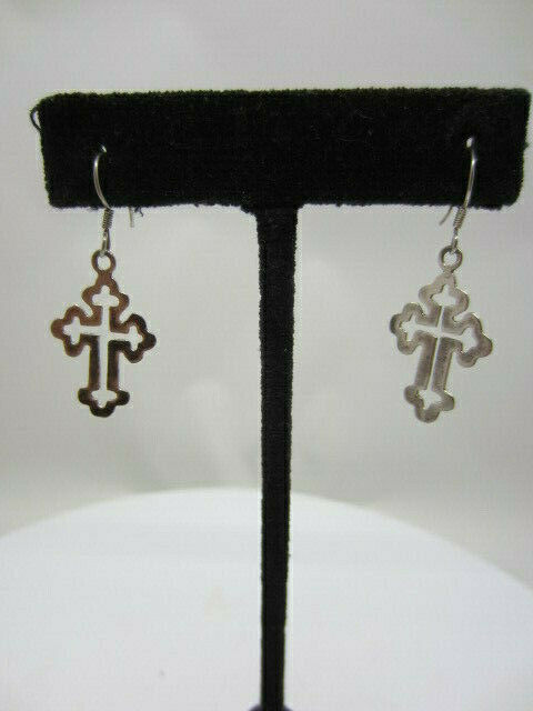 Sterling Silver Cross Dangle Hook Earrings 1.8 grams