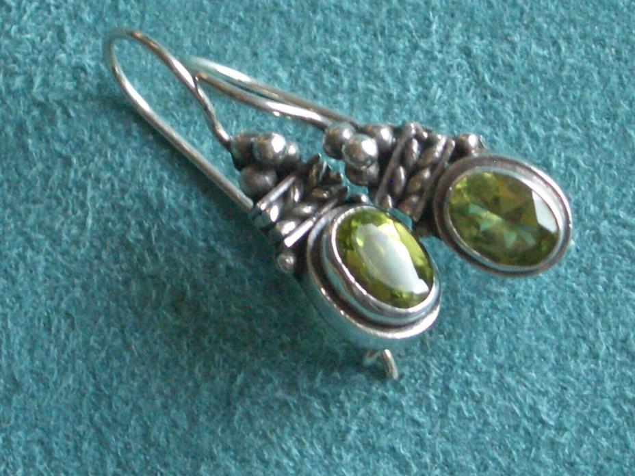 Sterling silver 925 marked peridot cabochon stone hook wire clasp earrings