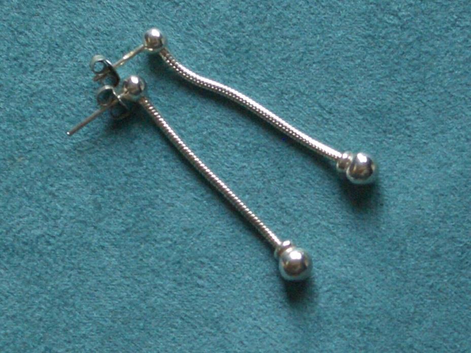 Sterling silver 925 marked snake chain bead dangle  post earrings