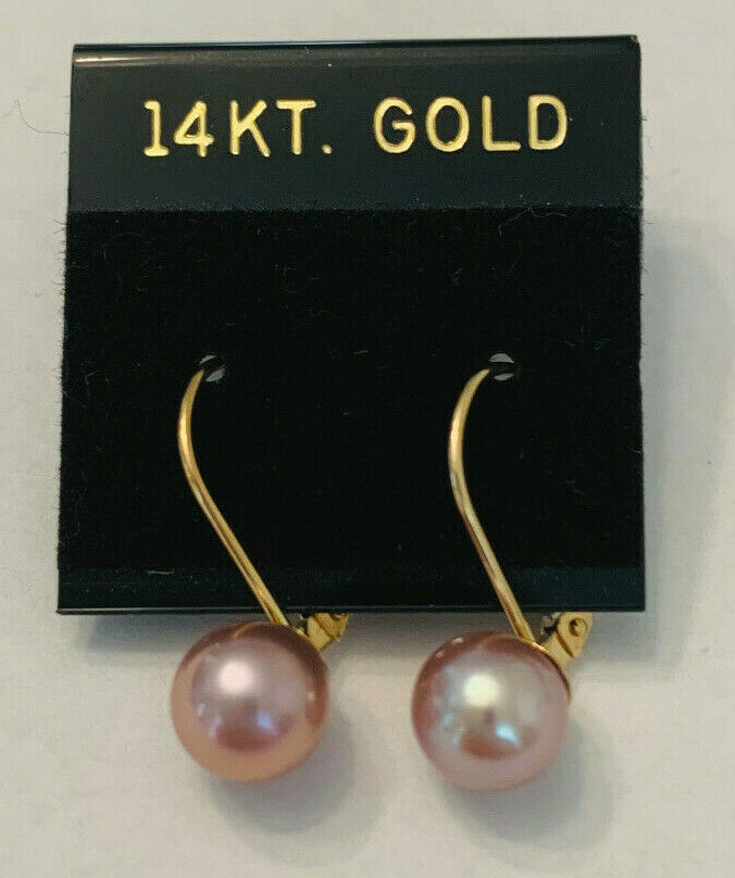 14K Yellow Gold 6mm Pink Cultured Freshwater Pearl Leverback Earrings