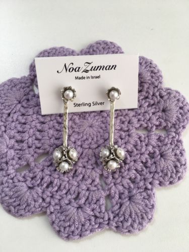 Noa Zuman Silver Earrings Flowers With Pearls Retail $58