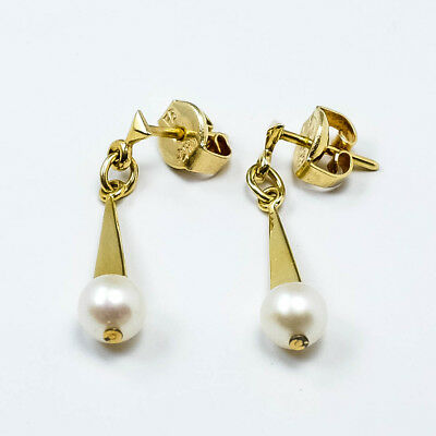 14K Yellow Gold Freshwater Pearl Drop Earrings w/ Butterfly Backs 2.1 grams