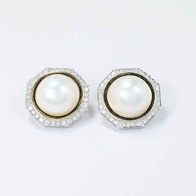 14K Yellow and White Gold Mabe Pearl & 2.00ctw Diamond Accent Clip-On Earrings