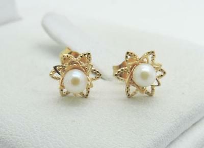 14K Yellow GOLD dainty Petite Pearl Earrings 3.75 mm