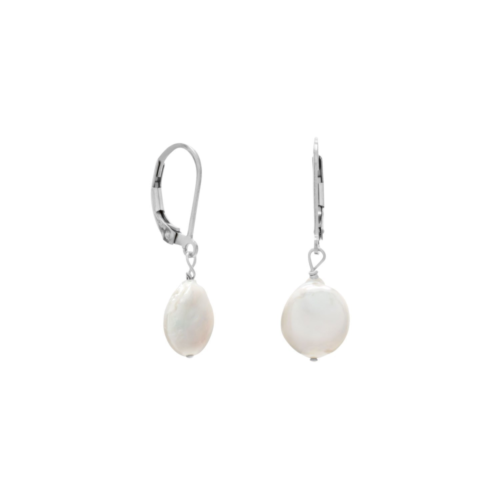 10mm Cultured Freshwater Coin Pearl Earrings Sterling Silver