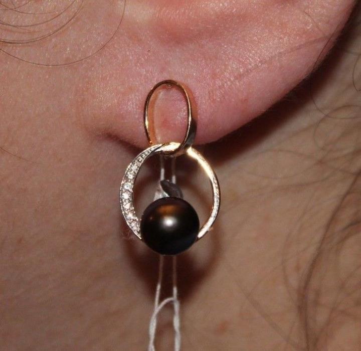 NWT RUSSIAN ROSE GOLD NATURAL BLACK PEARLS EARRINGS - Beautiful!