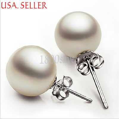 Ladies Fashion 925 Sterling Silver Man-Made Pearl Stud Post Earring Jewelry A781