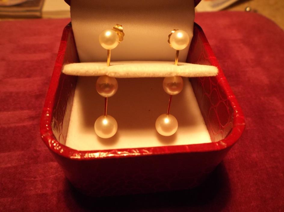 Pearl Earrings 5-6-7MM 14K Yellow Pure Gold New written appraisal