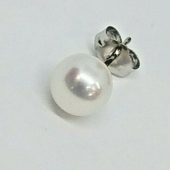 14K WHITE GOLD 8.5 mm GENUINE CULTURED  PEARL STUD EARRINGS WITH BACKS