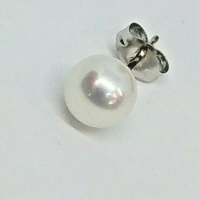 14K WHITE GOLD 7 mm GENUINE CULTURED  PEARL STUD EARRINGS WITH BACKS