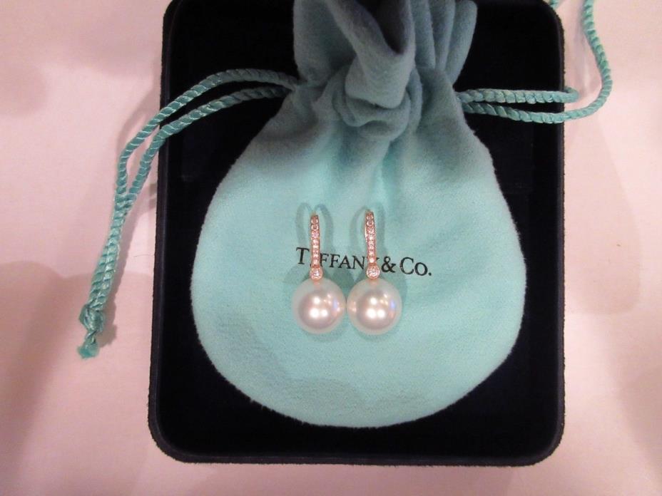 Tiffany & Co 18k Rose Gold South Sea Pearl diamond drop earrings