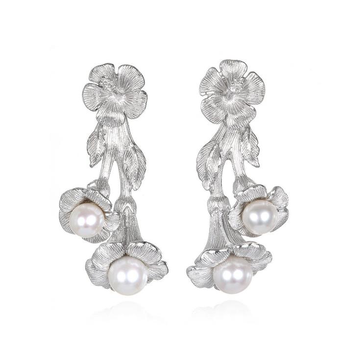 Sterling Silver Pearl Floral Earrings