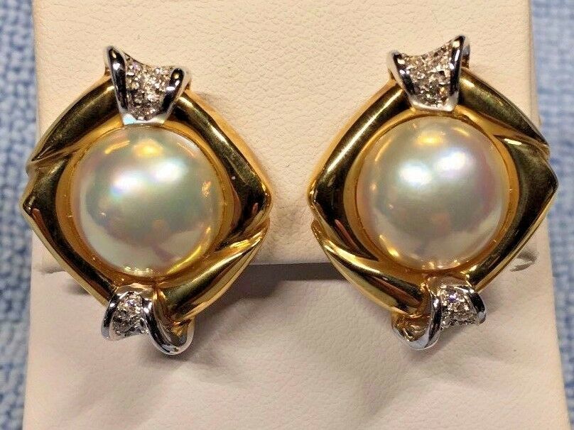 MABE PEARL EARRINGS WITH DIAMONDS SET IN 18KT YELLOW GOLD RETAIL $ 1995.00