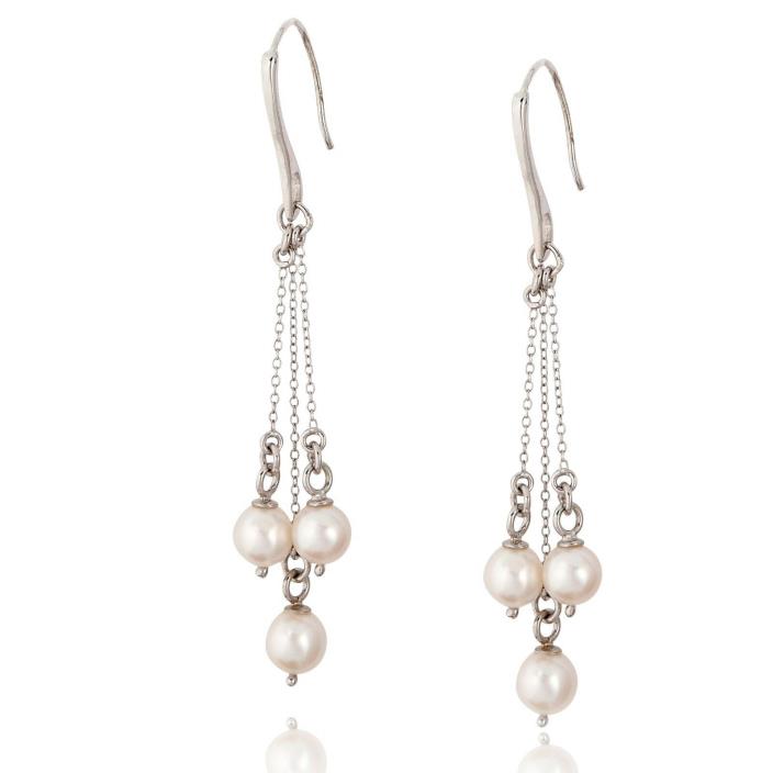 Designer White Freshwater Pearl Dangle Sterling Silver Hook Earring