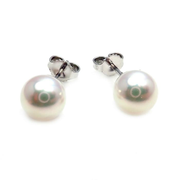 Authentic! Mikimoto 18k White Gold 8.5mm to 8mm Pearl Stud Earrings Box + Papers