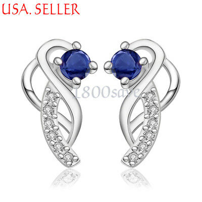 Hot! Blue Crystal Ladies Fashion 925 Sterling Silver Stud Earrings Jewelry A701