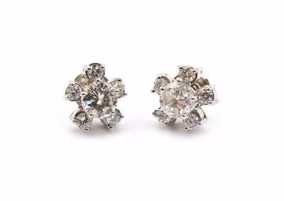 14k White Gold and 1.48cttw Round Diamond Flower Stud Earrings