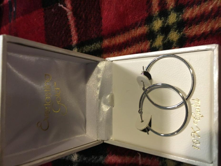 10K White Gold Hoop Earrings - Brand New with Tags
