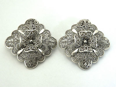 Sterling Silver Flilgree Clip Earrings Germany Floral/Flowers