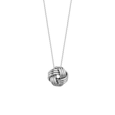 14k White Gold Love Knot Necklace 12mm Three Row with Shiny Finish Adjustable