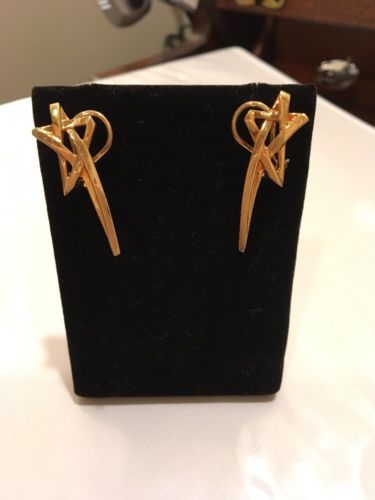 Tiffany And Co Paloma Picasso 18K Yellow Gold Pierced Earrings Omega Clips