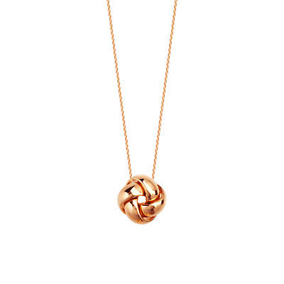 14k Rose Gold Love Knot Necklace Puffy with Shiny Finish, Adjustable Length