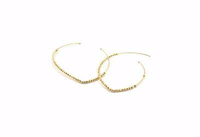 14k Yellow Gold Wire Hoop Earrings with Faceted Gold Beads, 2.30 Grams