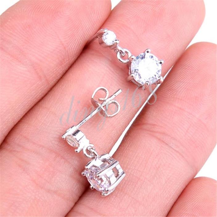 925 Sterling Silver Bling Korean Style Crystal Stud Post Earrings 19* 1.5mm H743