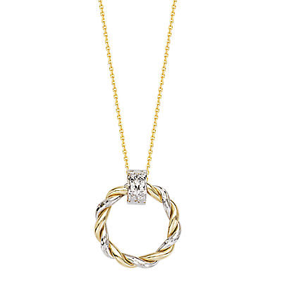 Two Tone 14k White and Yellow Gold Necklace Braided Round Doorknocker Style