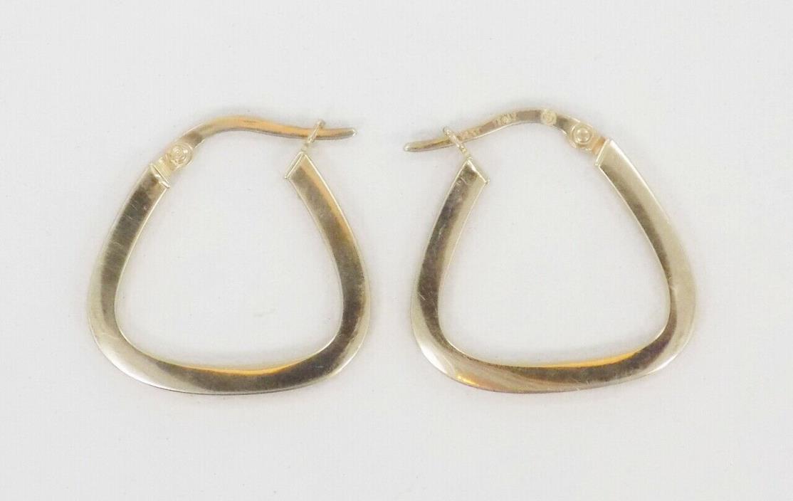 14k Solid Yellow Gold Italian Triangular Tubular Hoop Pierced Earrings