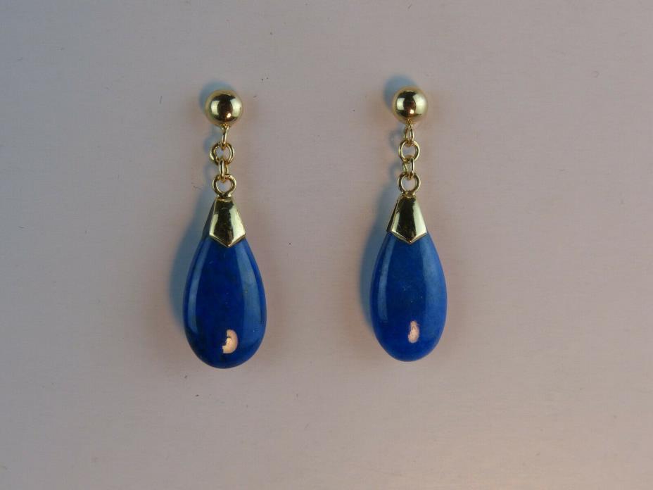 Fine Blue Lapis Lazuli and 14K Yellow Gold Tear Drop Earrings Very Nice Preowned