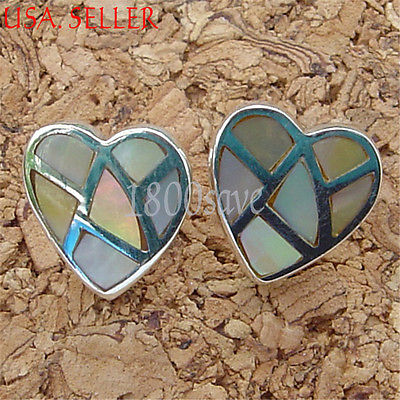 Genuine 925 Sterling Silver Colorful Heart Shell Stud Post Earrings 10*12mm V322
