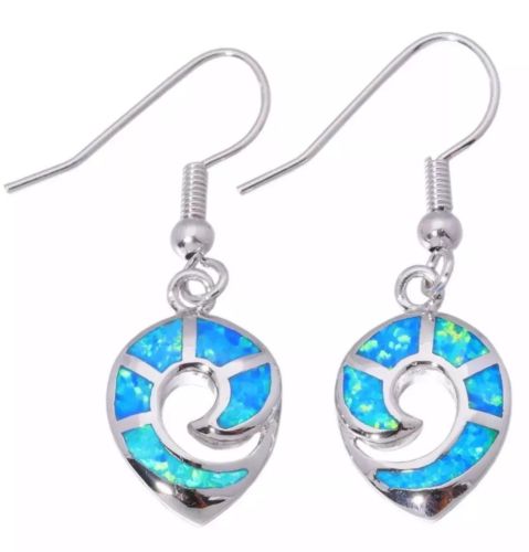 Shepherds Hook Blue Opal Inlay Dangle Earrings Sterling Silver 1 1/4 Inch