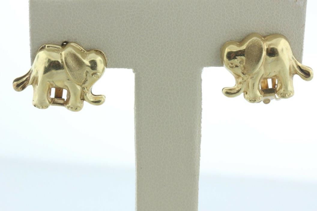 14K Yellow Gold Puffy Elephant Earring