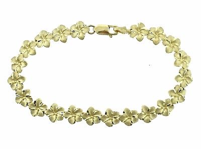 14KT. Gold Hawaiian Plumeria Flower Bracelet 6MM FIne Jewelry